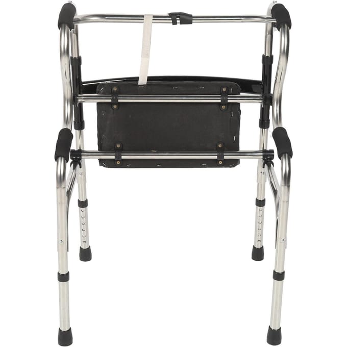Opvouwbare loopwagen met PU-zitting, opsta-hulpen, 6 verstelbare hoogtes, 2 loopmodi, roestvrij staal black