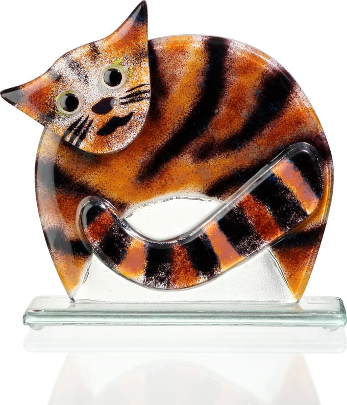 Glassculptuur - Glazen Kat - Glasobject - Sculptuur - Fusing glas Kat - 16cm