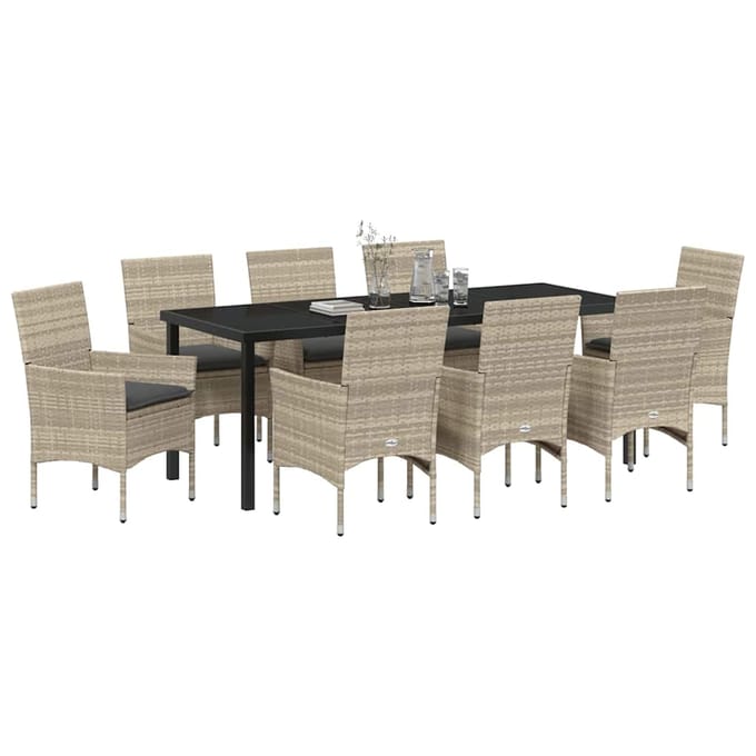 vidaXL - Tuin - Eettafel - Set - 9 - st - Lichtgrijs - poly - rattan