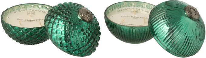 J-Line geurkaars Kerstbal - glas - groen - small - 2 stuks