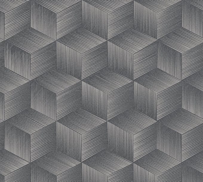 3D RETRO BEHANG | Grafisch - Zwart Grijs - A.S. Création Natural Living D`eco