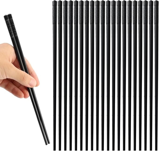 Dailygoods - 10 Paar Eetstokjes Set van Glasvezel - Vaatwasmachinebestendig, Zwart