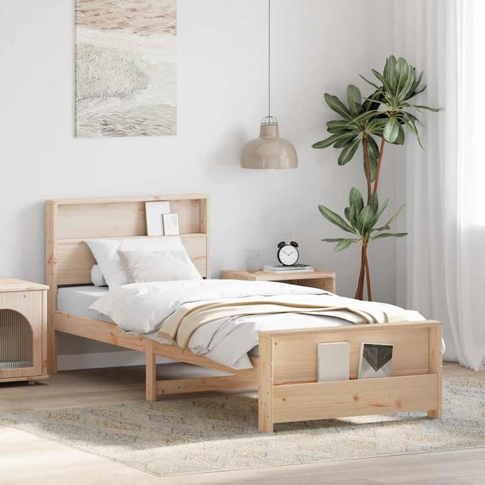 vidaXL - Bedframe - met - plank - Bruin - 90 - x - 190 - cm - Massief - grenenhout
