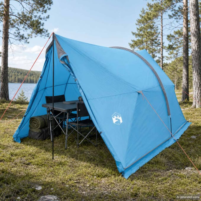 vidaXL - Tent - met - waterdicht - zeil - Blauw - 185T - Polyester - met - PU - Coating