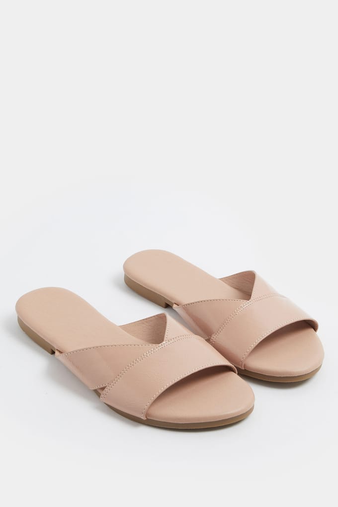 Yours Naturelbruine Mulesandalen Van Imitatieleer In Brede Epasvormsize 42E