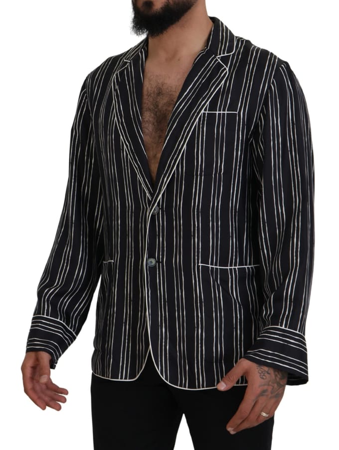 Dolce & Gabbana Blauw Gestreepte Zijde Pyjama Shirt Jas