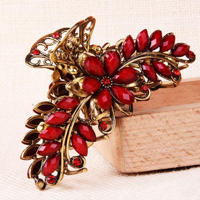 Accessoires pour cheveux Vintage, pince à cheveux queue de cheval, grande pince à poignée, 1 pièce rouge
