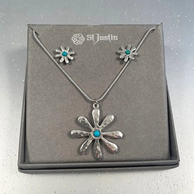 Tinnen “Turquoise Dahlia bloem” – set (PSET676T)