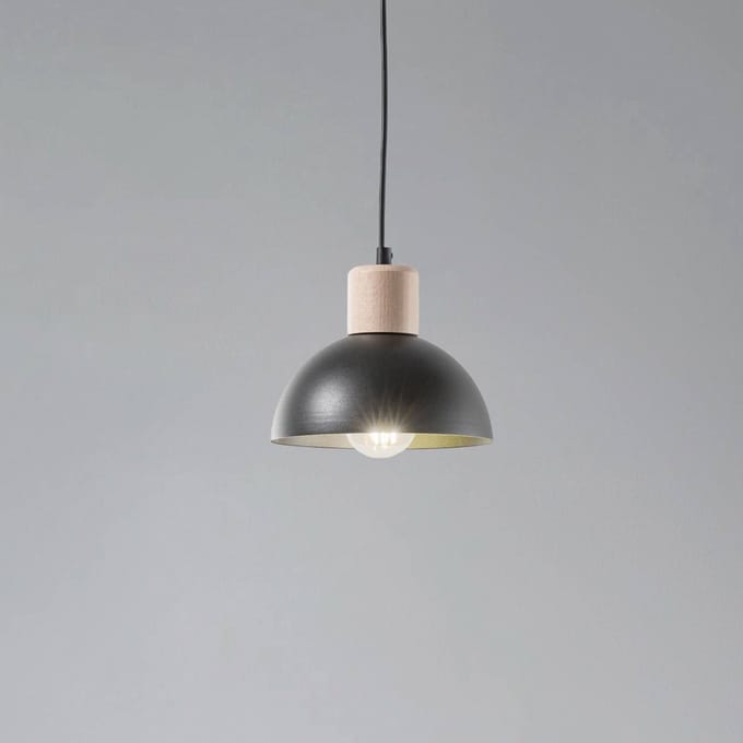 EMIBIG LIGHTING Seco hanglamp, Ø 18 cm, zwart, metaal/hout