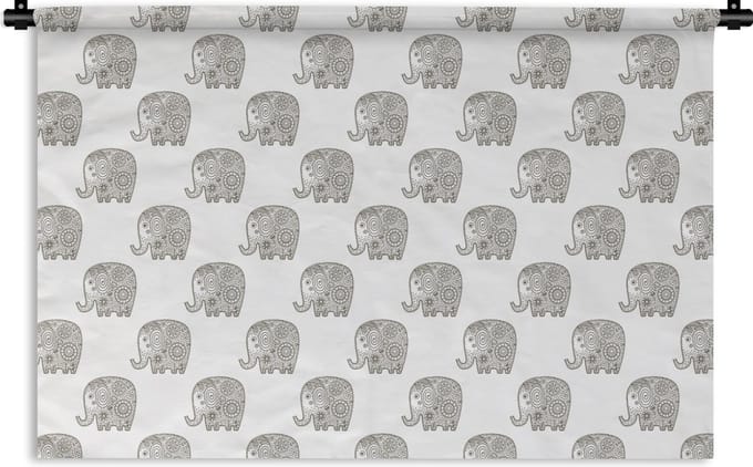 Wandkleed - Wanddoek - Doodle - Olifant - Design - 150x100 cm - Wandtapijt
