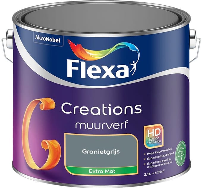 Flexa - Creations Muurverf Extra Mat - Granietgrijs - Mengverf - 2,5 L