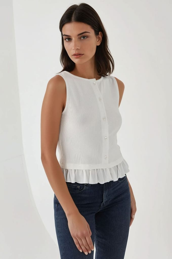 Gestructureerde Ronde Hals Blouse met Rimpeldetail