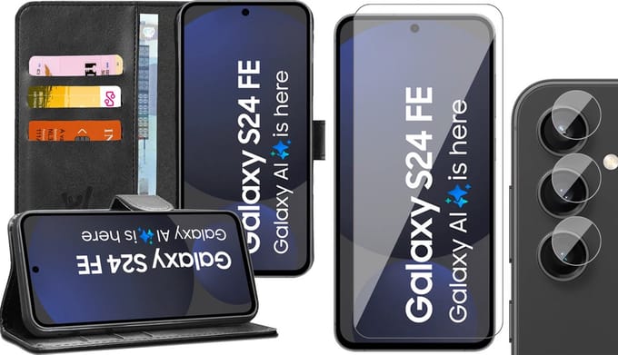 Hoesje geschikt voor Samsung Galaxy S24 FE - Screenprotector Glas & Camera - Portemonnee Book Case Zwart