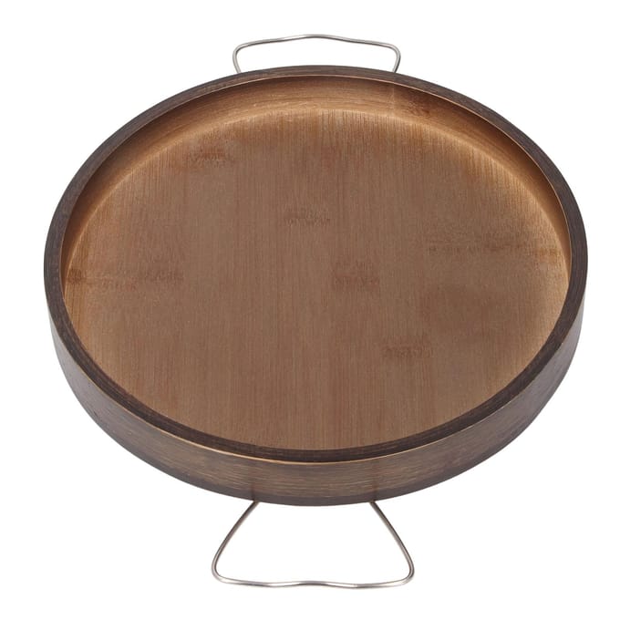 Ronde Arm Bekerhouder Dienblad Opvouwbaar Draagbaar Multifunctioneel Antislip Fauteuil Organizer Hout Bank brown