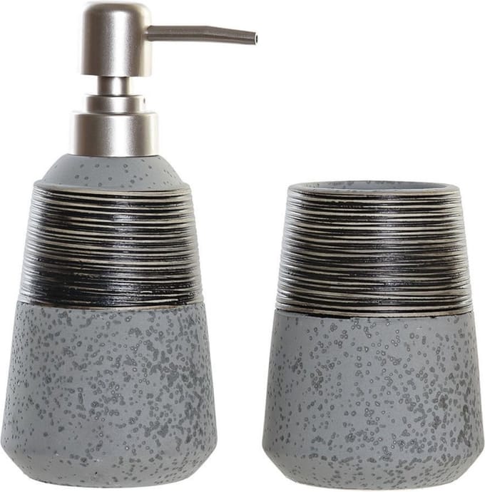 Items Zeeppompje - incl. beker - blauw-grijs - polystone - 18 cm - badkamer accessoires