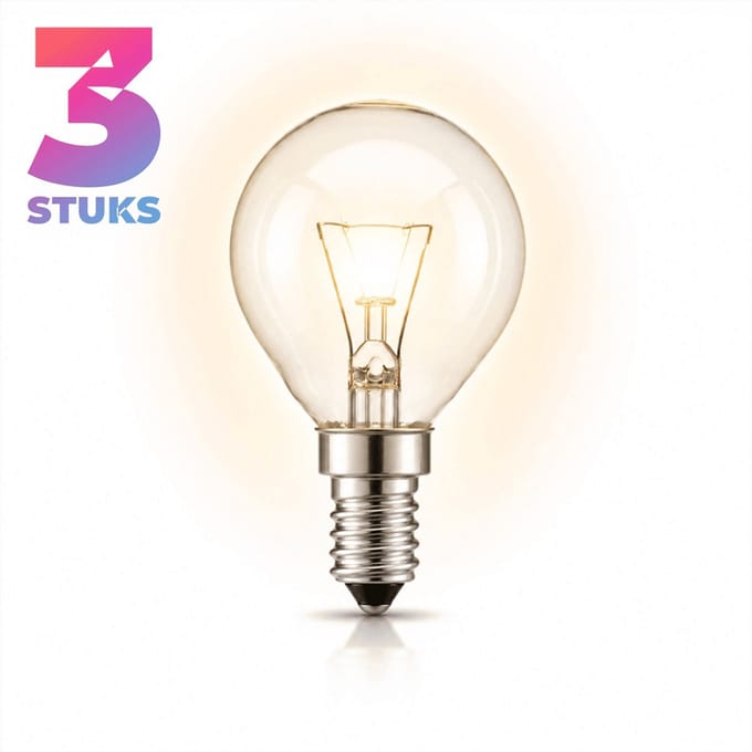 3x Kogel Gloeilamp E14 - 25W - Warm Wit Licht (2700K) - 180 lm - 1 jaar - Dimbaar