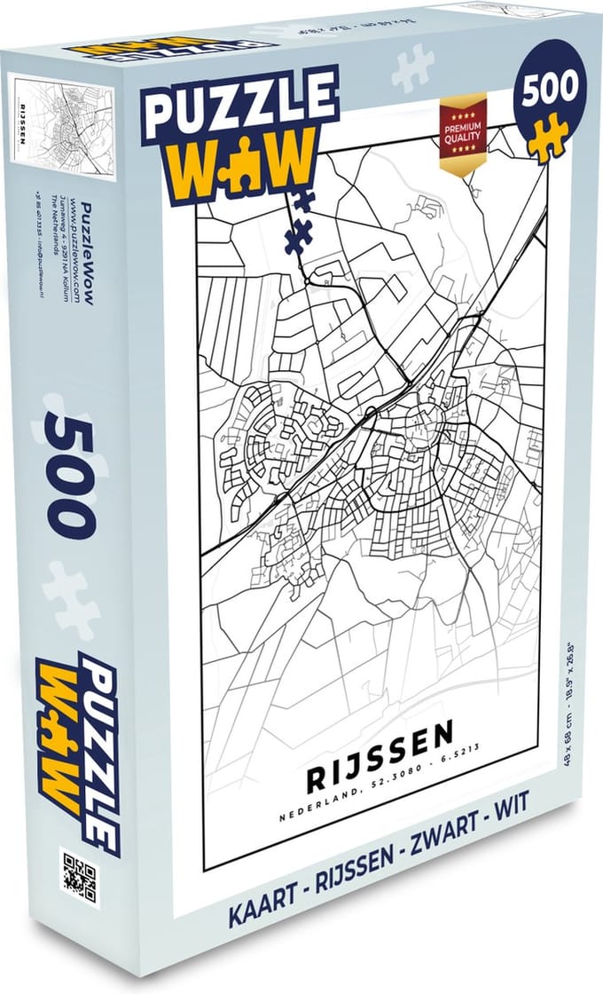Puzzel Kaart - Rijssen - Zwart - Wit - Legpuzzel - Puzzel 500 stukjes