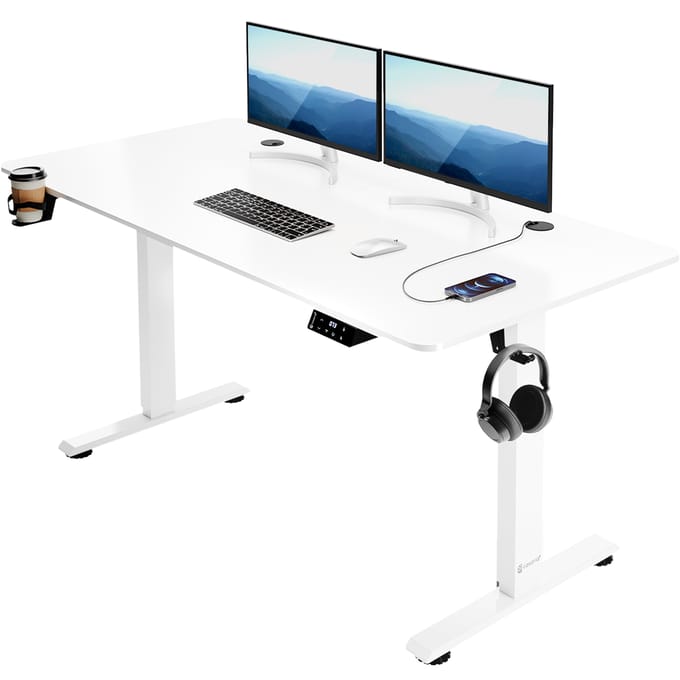 Casaria Zit Sta Bureau – Hoogte Verstelbaar Elektrisch - 140x60cm Wit