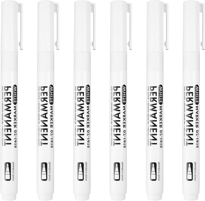 Permanent Markers, Acrylic Pens, 2 mm Wire Width, 6 Pieces, White, Quick-Drying, Waterproof, Quick-Drying, for Stone - ShopVlot