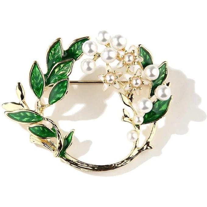 Broches à fleurs de gardénia en émail pour femmes, mode coréenne, Design de luxe, perle, broche de bureau décontractée, cadeaux pour filles vert