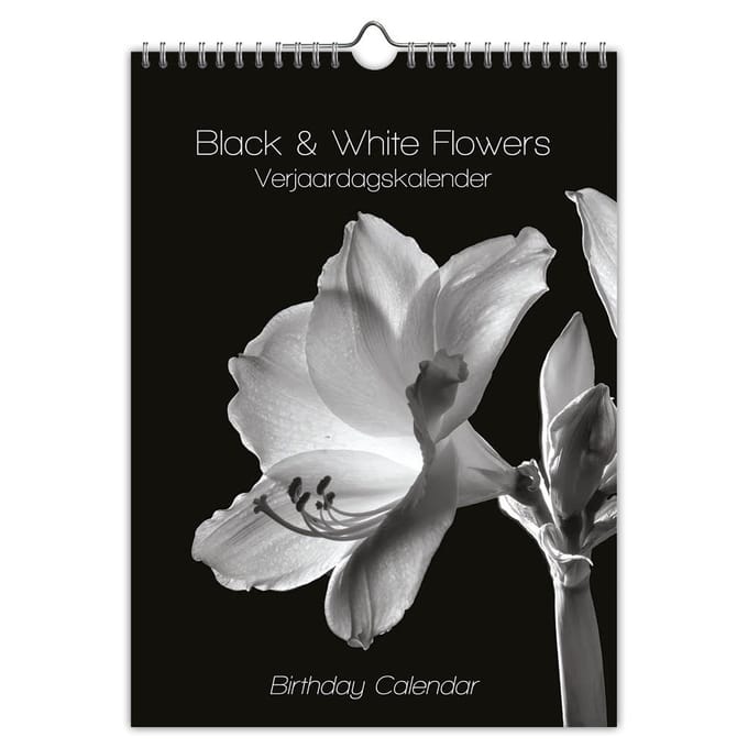 Black and white flowers verjaardagskalender - A4