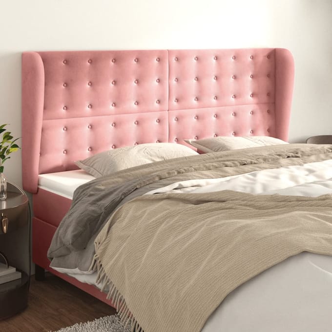 vidaXL - Hoofdbord - met - randen - 203x23x118/128 - cm - fluweel - roze