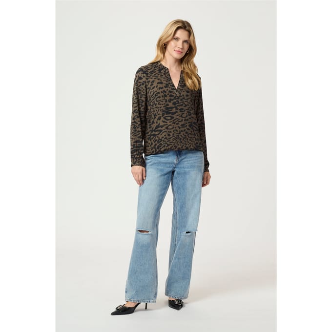 Blouse met lange mouwen Regular fit Brown/Black Flower Print floral
