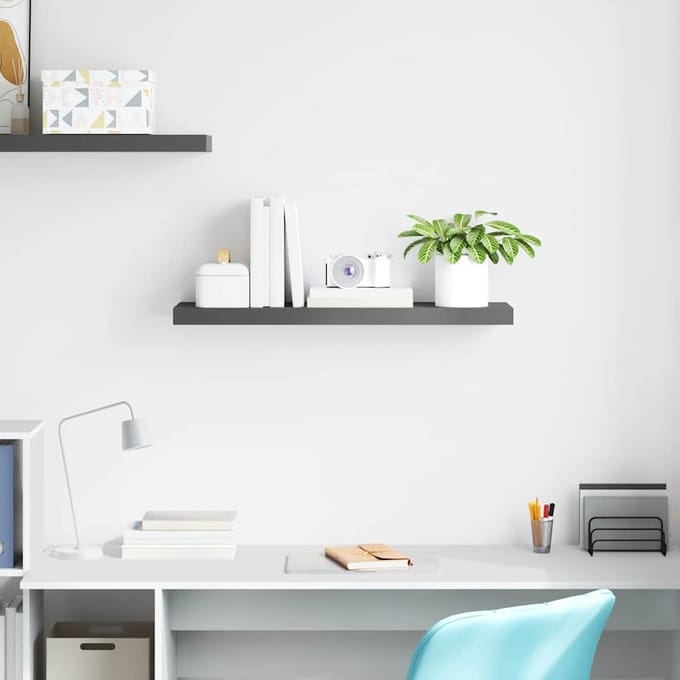 vidaXL - Wandschap - zwevend - 80x23,5x3,8 - cm - MDF - hoogglans - grijs