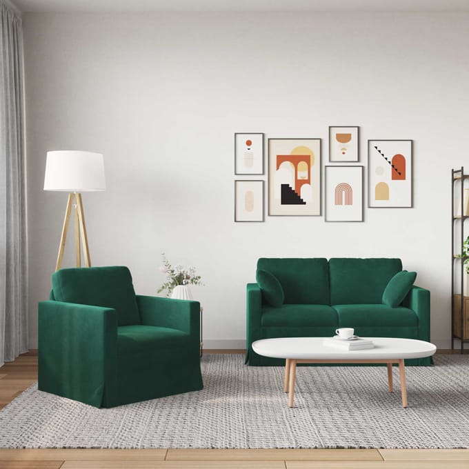 vidaXL Bankstel 2 pcs Donkergroen 138 x 78 x 80 cm Fluweel
