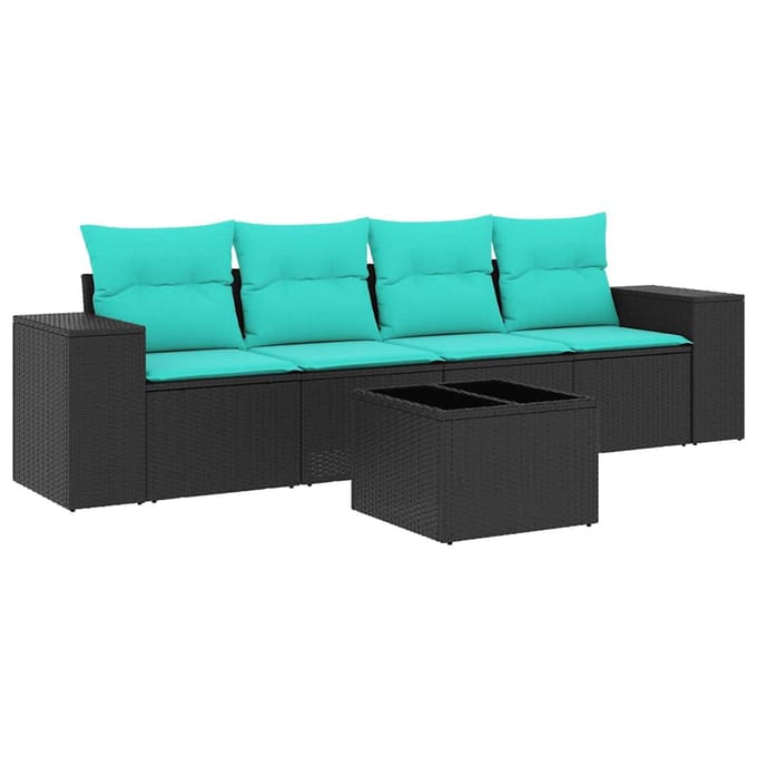 vidaXL - 5-delige - tuinbankset - met - kussens - van - zwart - polyrotan
