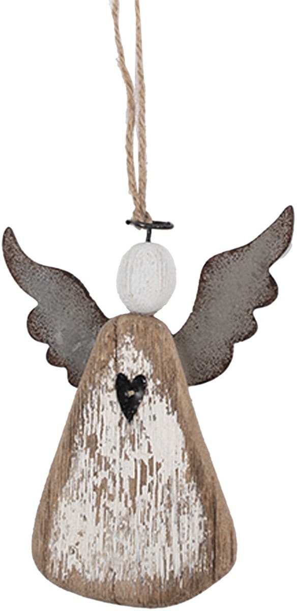 Clayre & Eef Decoratie Hanger Engel 9x2x13 cm Bruin Wit Hout