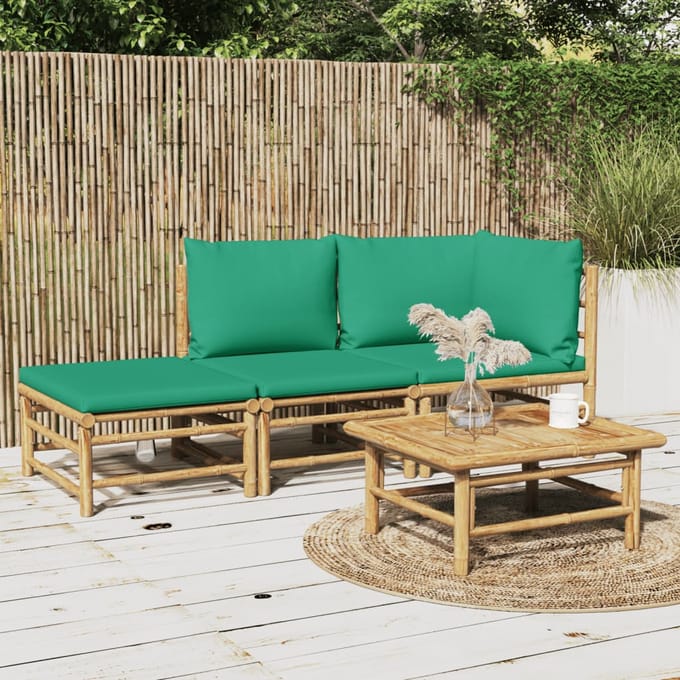 vidaXL - 3-delige - Loungeset - met - kussens - bamboe - groen