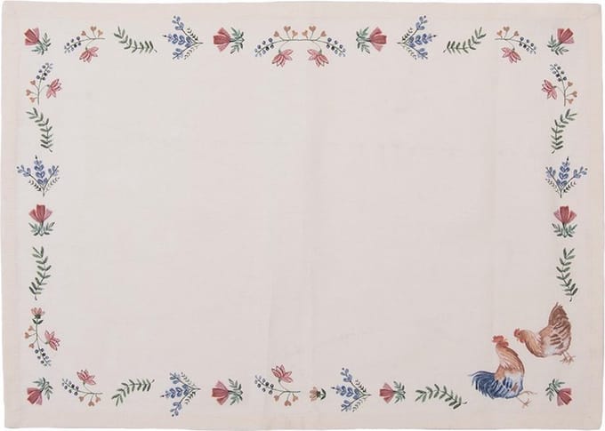 Clayre & Eef Placemats Set van 6 50x35 cm Beige Blauw Katoen Kip en Haan