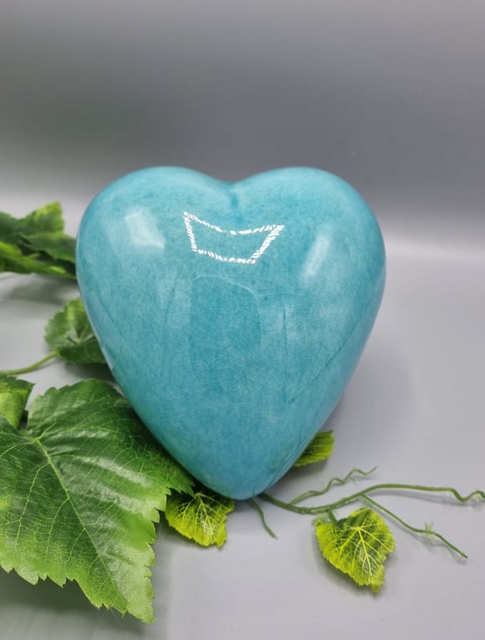 Urn - Keramiek - Cyaan - Licht blauw - 800ml - 1 askamer - Hand-made