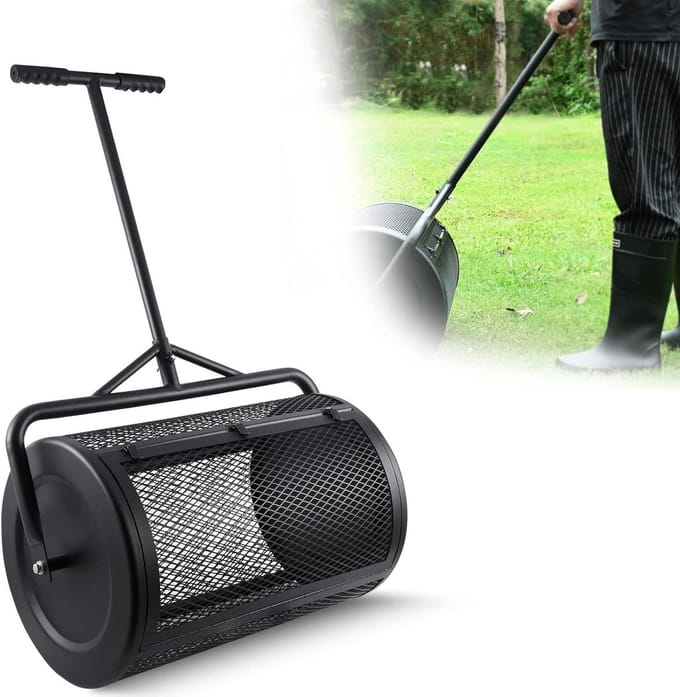 Compoststrooier - Gazon strooier - Tuinonderhoud - Verstelbare handgreep - 60 cm breed - Zwart