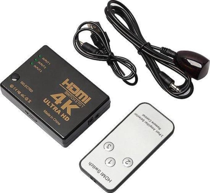 3 in 1 HDMI Switch Splitter - 4K & Full HD - 3 poort met afstandsbediening en Power Adapter