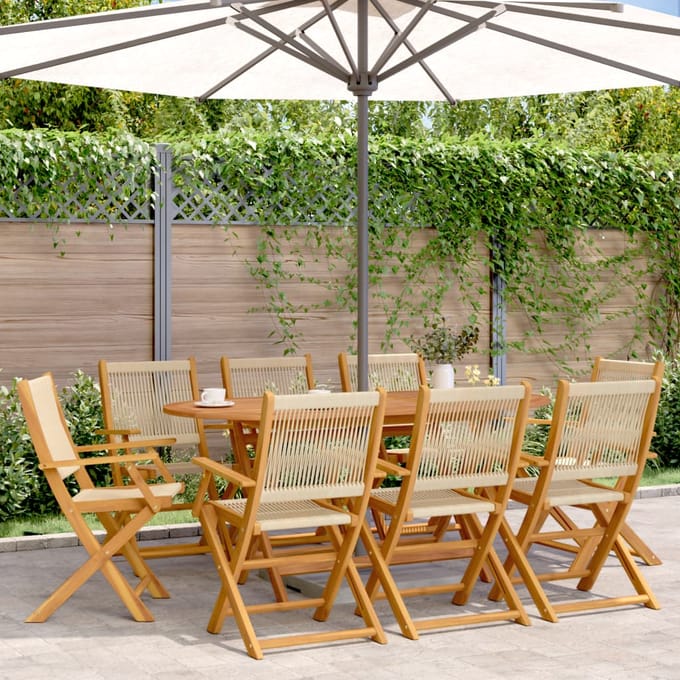 vidaXL - Opklapbare - stoelen, - 8 - stuks, - beige, - massief - acaciahout