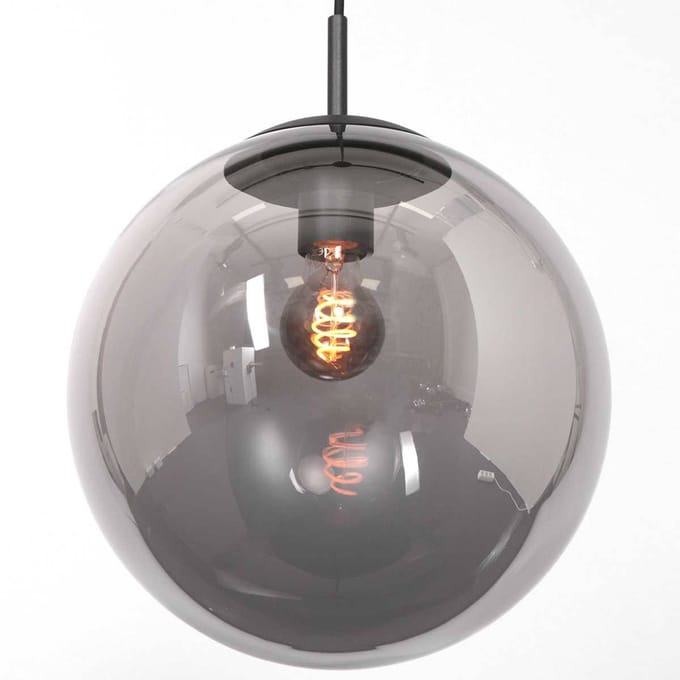 Hanglamp Bollique 20cm Zwart Hoogte Instelbaar, Glas en Metaal, Steinhauer