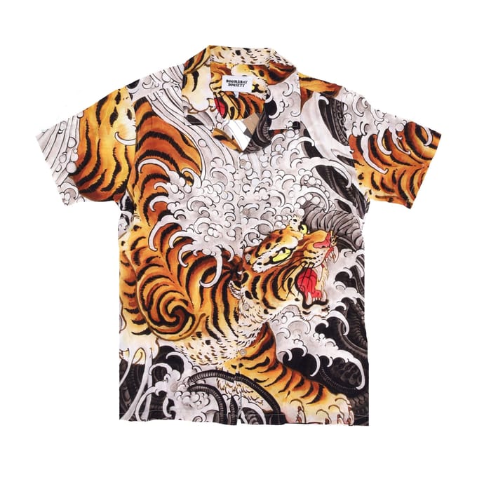 Herenoverhemd met korte mouwen Biotiger Overhemd Witte all-over print