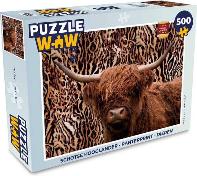 Puzzel Schotse hooglander - Panterprint - Dieren - Legpuzzel - Puzzel 500 stukjes