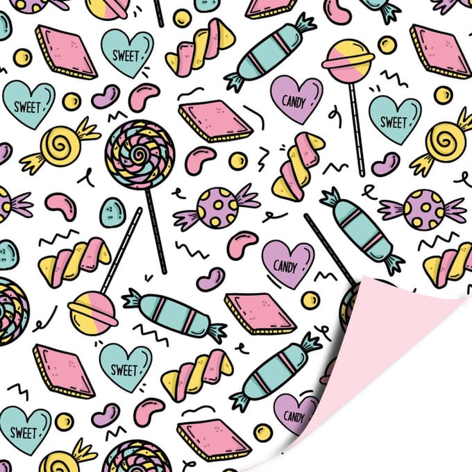 2 rollen cadeaupapier - Sweet Candy - Roze - 30 cm breed