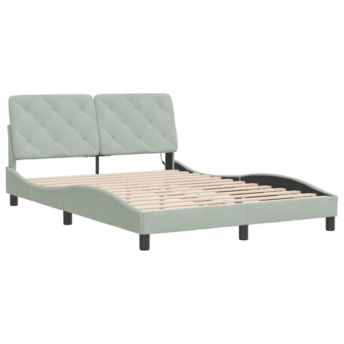 vidaXL - Bedframe - met - LED - zonder - matras - fluweel - lichtgrijs - 120x200 - cm