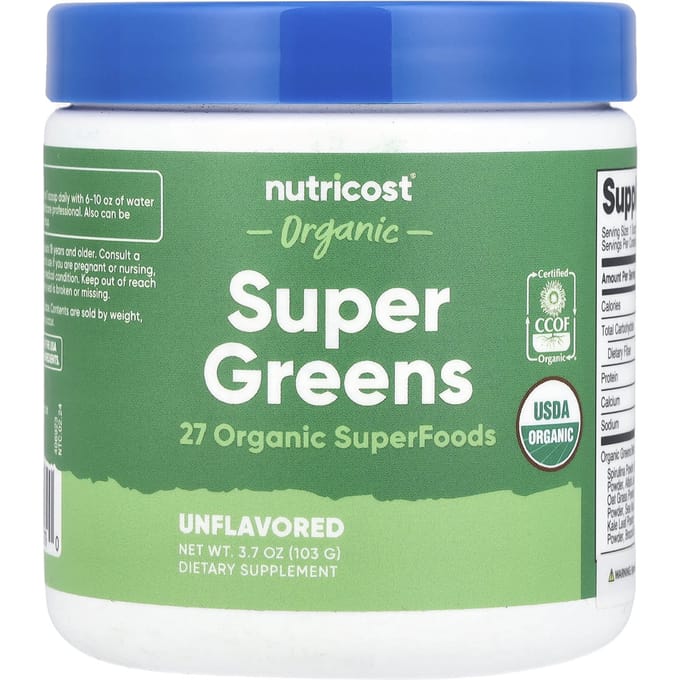 Nutricost, Organic Super Greens, Unflavored, 3.7 oz (103 grammes)