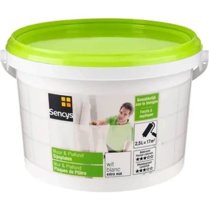 Sencys Muur & Plafond Muurverf - Extra Mat - Wit - 2,5l