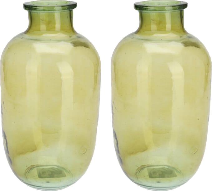 H&S Collection Bloemenvaas San Remo - 2x - glas - groen transparant - D18 x H35 cm