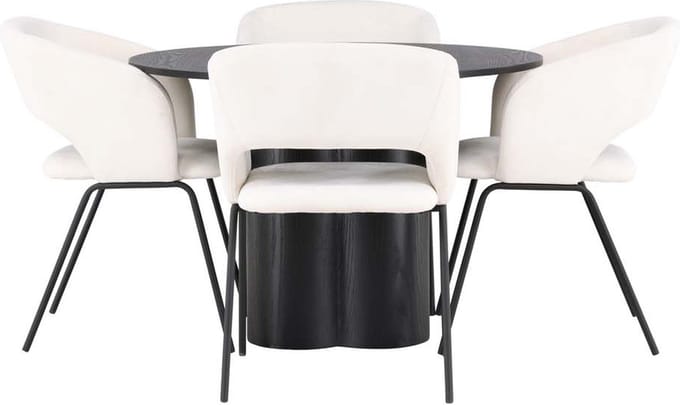 Olivia eethoek tafel zwart en 4 Day stoelen offwhite.