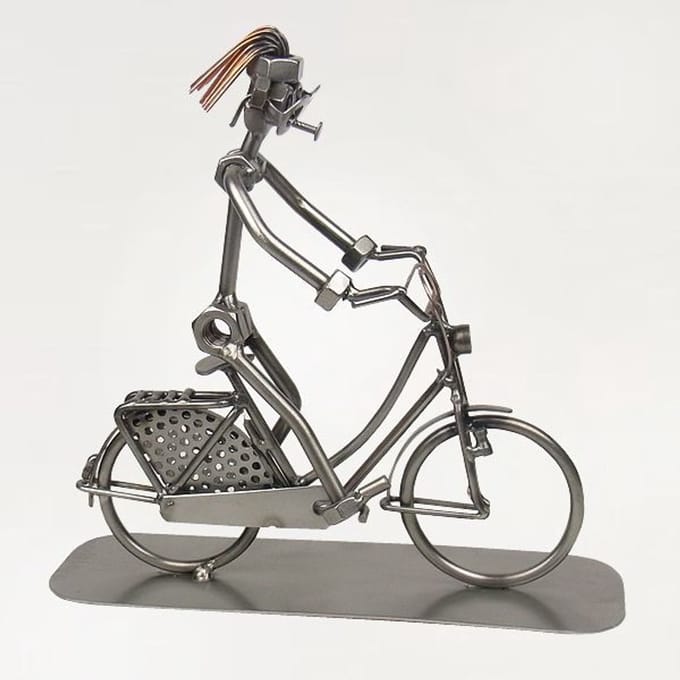 Metalen beeld - Fietsen - Man - Hollandse fiets - Moerenbeeldje - By Rawa