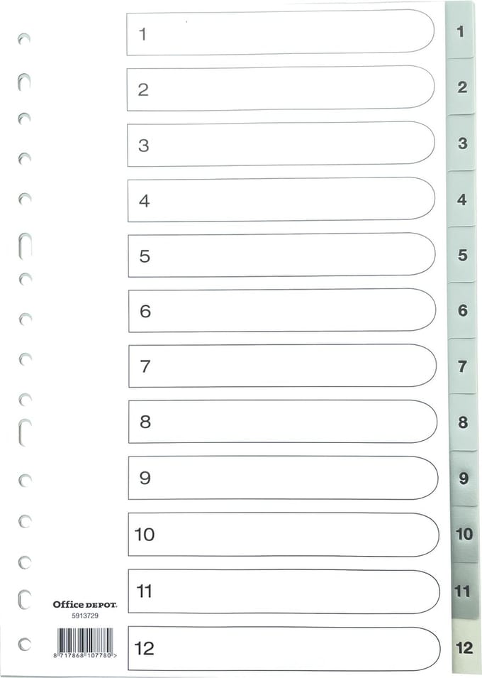 Office Depot tabbladen PP (Polypropeen) 16 gaten grijs A4