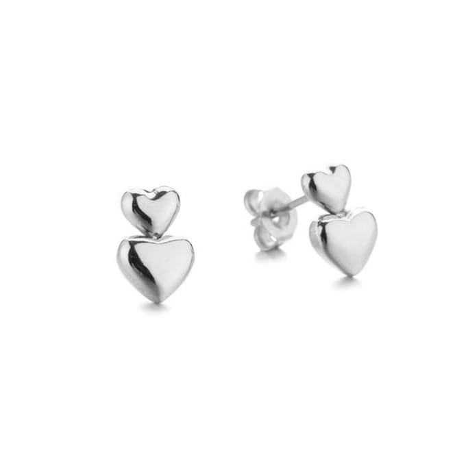 Bijoutheek Oorknop Twee Hartjes Zilver