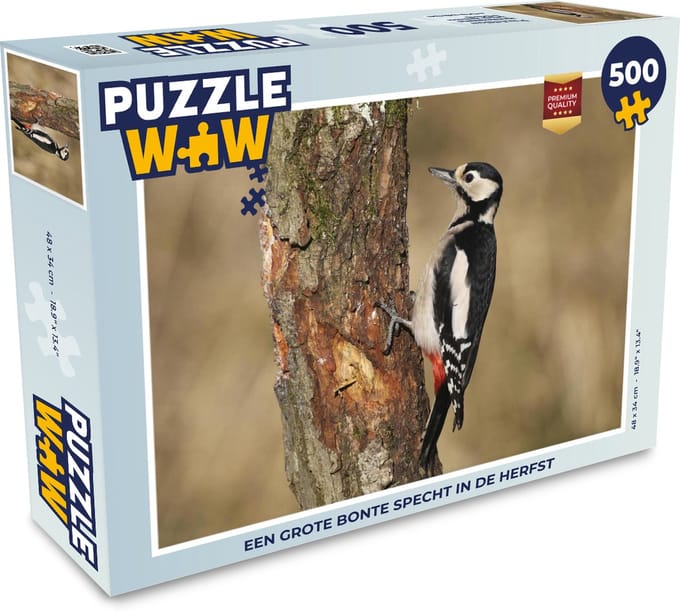 Puzzel Een grote bonte specht in de herfst - Legpuzzel - Puzzel 500 stukjes